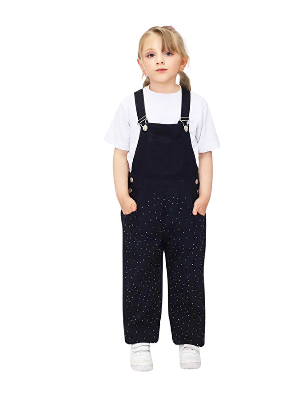 Modanino Kız Çocuk Taş Süslemeli Jean Salopet Elbise 8-13 Yaş 12388