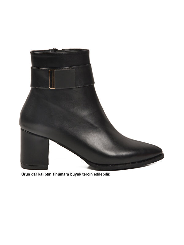 Siyah Dar Kalıp Streç Bilek Boy Sivri Burun Polarlı Topuklu Kadın Bot 262326 Z - Görsel 3