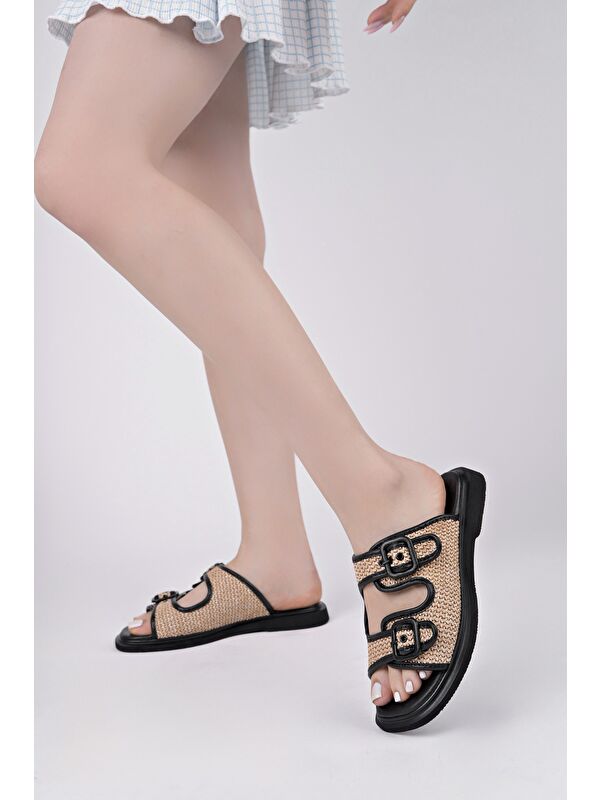 SARLE Çift Bantlı Ayarlanabilir Kemerli Kadın Günlük Hasır Terlik - Görsel 4