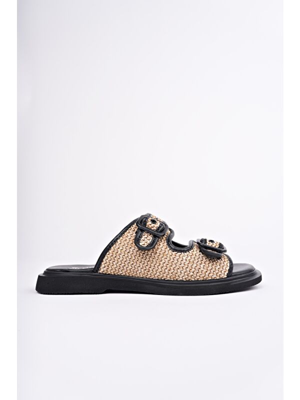 SARLE Çift Bantlı Ayarlanabilir Kemerli Kadın Günlük Hasır Terlik - Görsel 6