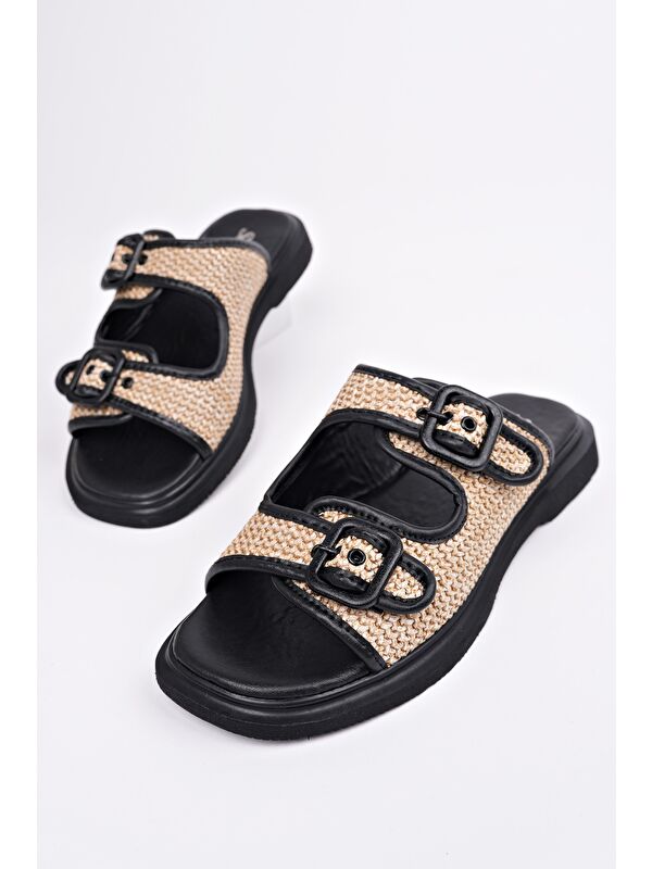 SARLE Çift Bantlı Ayarlanabilir Kemerli Kadın Günlük Hasır Terlik - Görsel 7