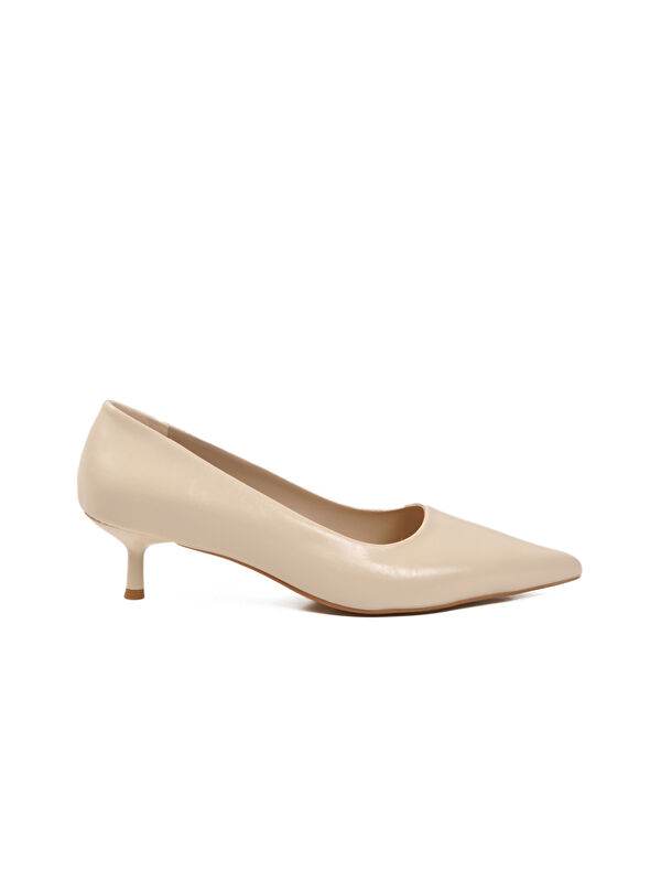 Bej Cilt Hafif Kadın İnce Kısa Topuklu Ayakkabı 458343 Z - Görsel 3