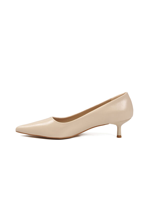 Bej Cilt Hafif Kadın İnce Kısa Topuklu Ayakkabı 458343 Z - Görsel 5