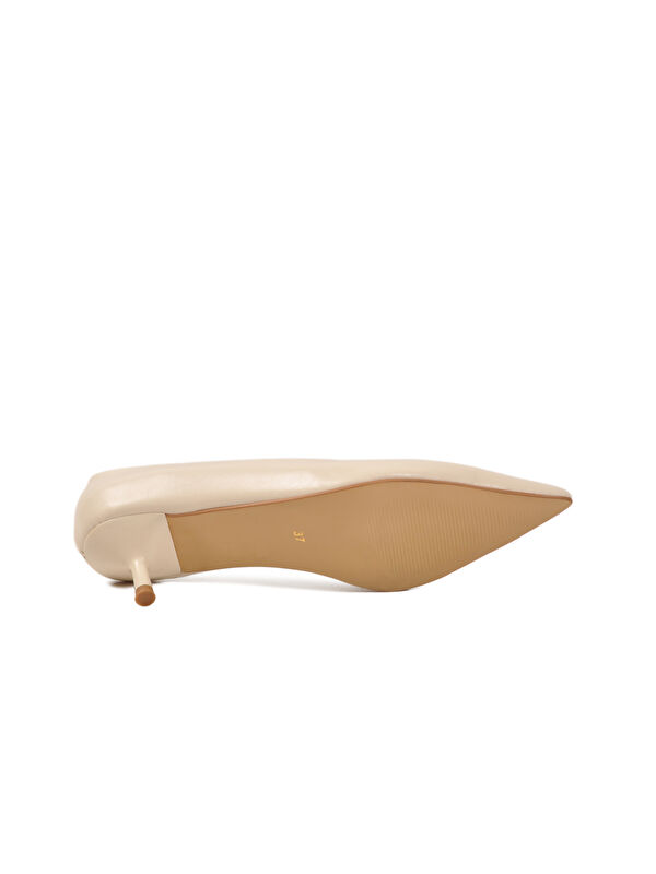 Bej Cilt Hafif Kadın İnce Kısa Topuklu Ayakkabı 458343 Z - Görsel 6