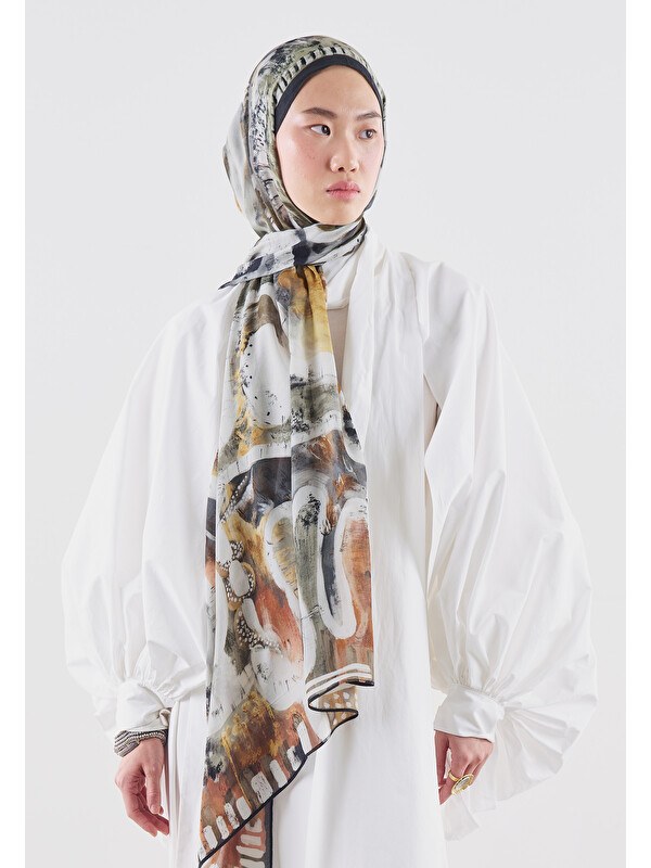 Fresh Scarfs Artful Strokes Desen Rami Viskon Şal Siyah