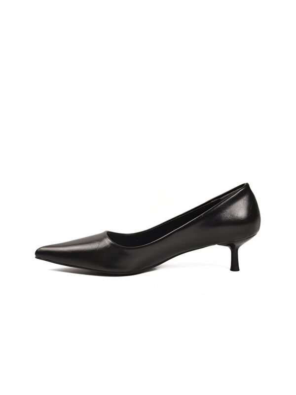 Siyah Cilt Hafif Kadın İnce Kısa Topuklu Ayakkabı 458343 Z - Görsel 5