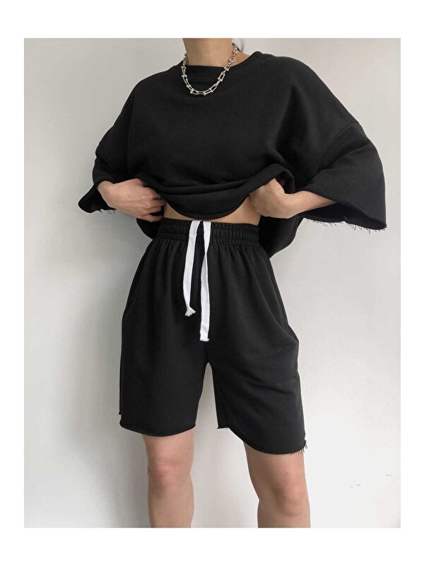 Mai Collection Gama Oversize Şort T-Shirt Takım Siyah