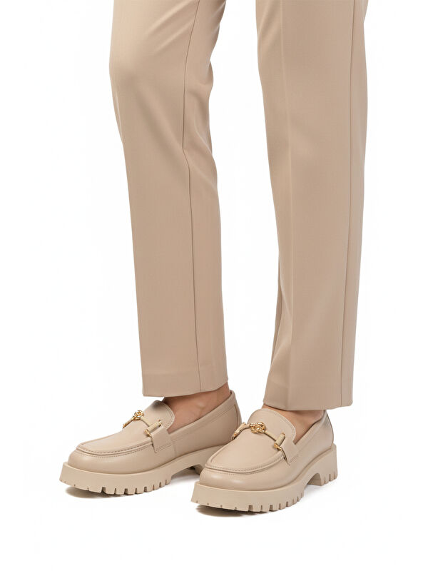 Bej Cilt Kalın Taban Kadın Casual Ayakkabı 547825 Z - Görsel 2