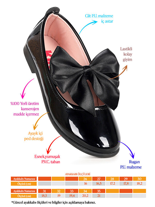 Tari Rugan Fiyonk Lastikli Kız Çocuk Babet Ayakkabı - Görsel 3