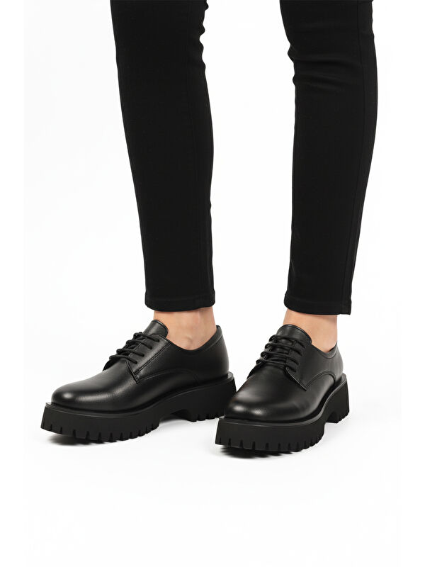 Siyah Cilt Kalın Taban Kadın Casual Ayakkabı 572451 Z - Görsel 2
