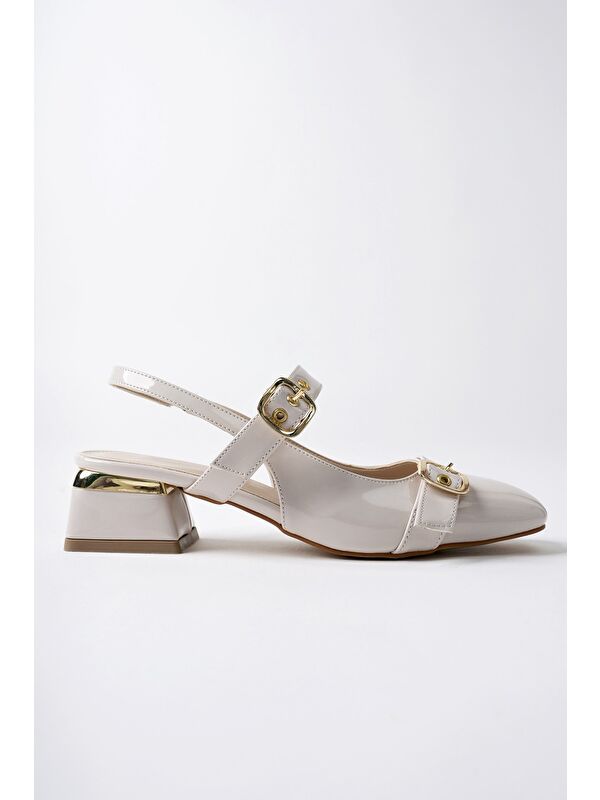 YUQİ Arkası Açık Küt Burun Çift Kemerli Kadın Günlük Klasik Kısa Topuklu Ayakkabı - Görsel 7