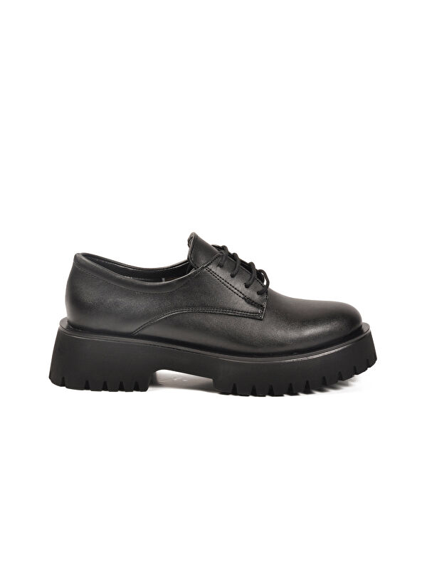 Siyah Cilt Kalın Taban Kadın Casual Ayakkabı 572451 Z - Görsel 3