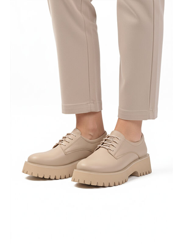 Bej Cilt Kalın Taban Kadın Casual Ayakkabı 572451 Z - Görsel 2