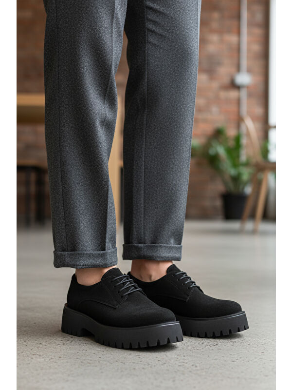 Siyah Süet Kalın Taban Kadın Casual Ayakkabı 572451 Z - Görsel 4