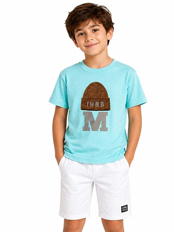 ajn Kids Bisiklet Yaka Erkek Çocuk Baskılı Tişört