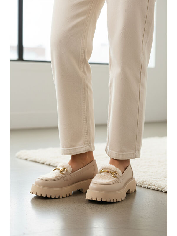 Bej Cilt Kalın Tabanlı Kadın Casual Ayakkabı 572461 Z - Görsel 4