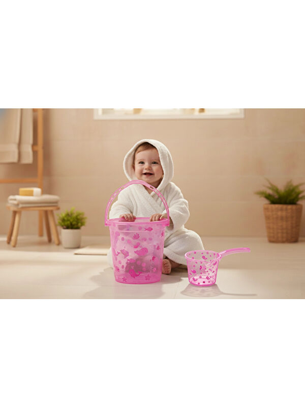 Babyjem 923 Şeffaf Kova & Maşrapa Set Pembe Desenli
