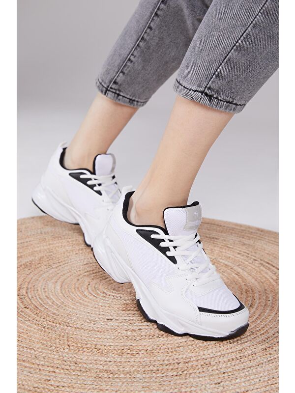 Unisex Beyaz Siyah Spor Ayakkabı Zyp - Görsel 3