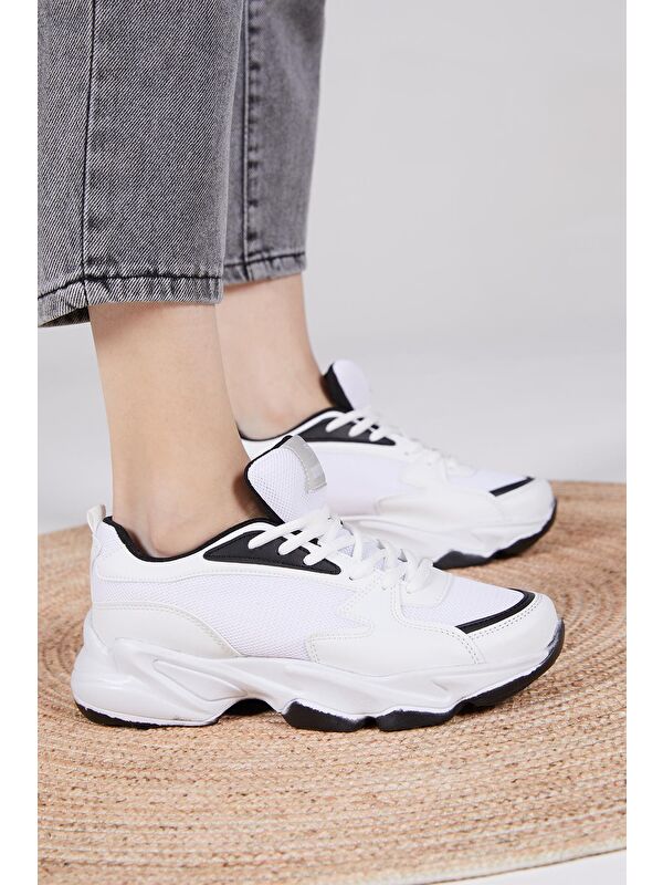 Unisex Beyaz Siyah Spor Ayakkabı Zyp - Görsel 4