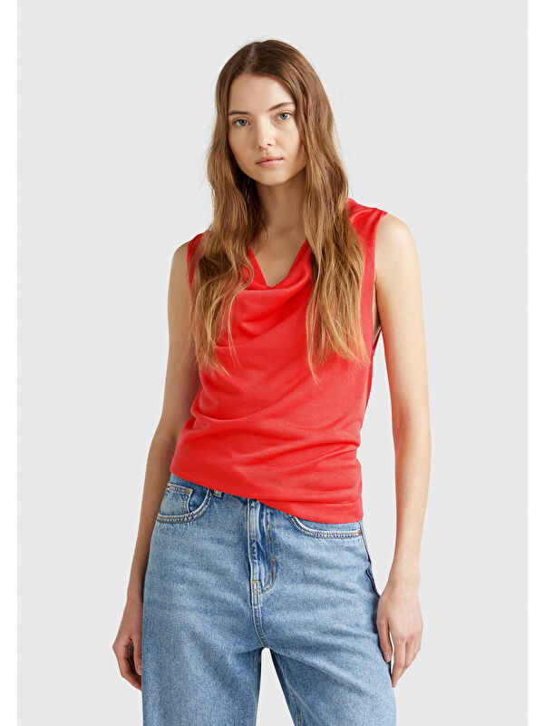 United Colors Of Benetton Kadın Turuncu %100 Liyosel Kolsuz Regular Fit Kazak