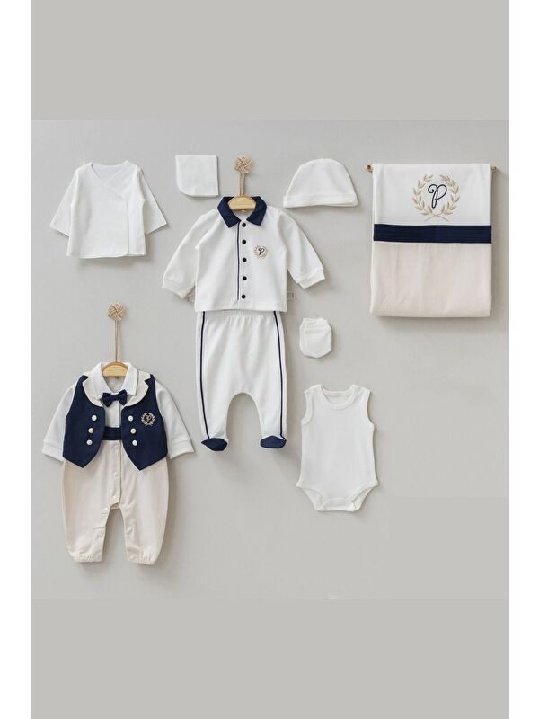 Cantoy Erkek Bebek Papyonlu Hastane Çıkışı 10 lu Set Yastık Hediyeli Zıbın Takımı