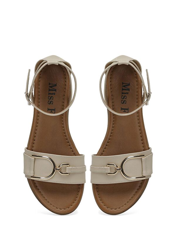 DS24015 4FX Bej Kadın Düz Sandalet - Görsel 5