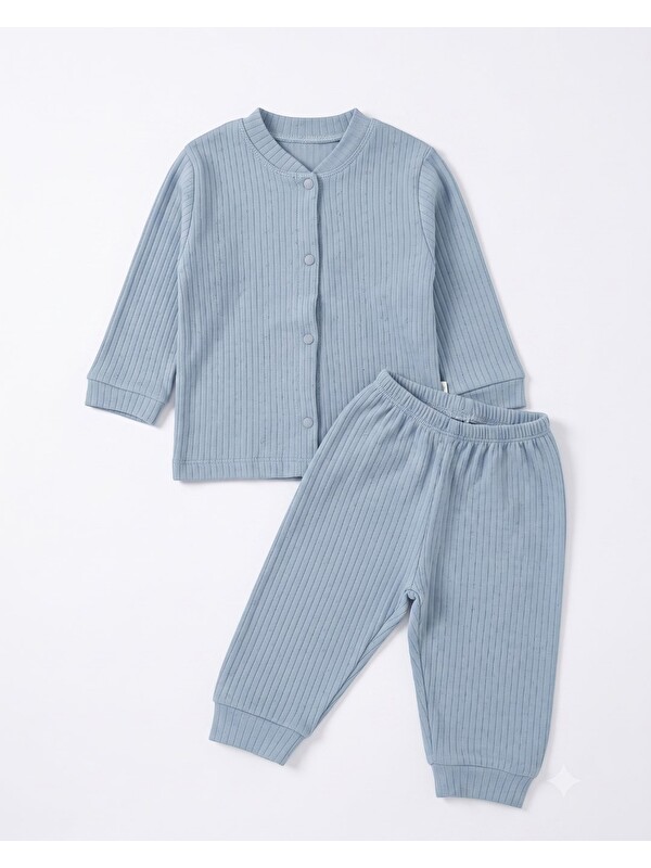 Ege Bebek Çıtçıtlı %100 Pamuk Yenidoğan Fitilli Alt Üst Pijama Takım