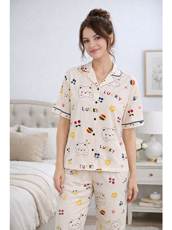 Formo PREMIUM Kadın Viskon/Bambu Yüksek Kaliteli Gömlek Yaka Düğmeli Yumuşak Dokulu Pijama Takımı