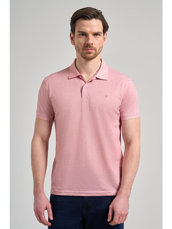 İMZA Pudra Kısa Kol Baskılı Pike Polo Yaka Cepsiz Esnek Casual Slim Fit Tişört 1011250151