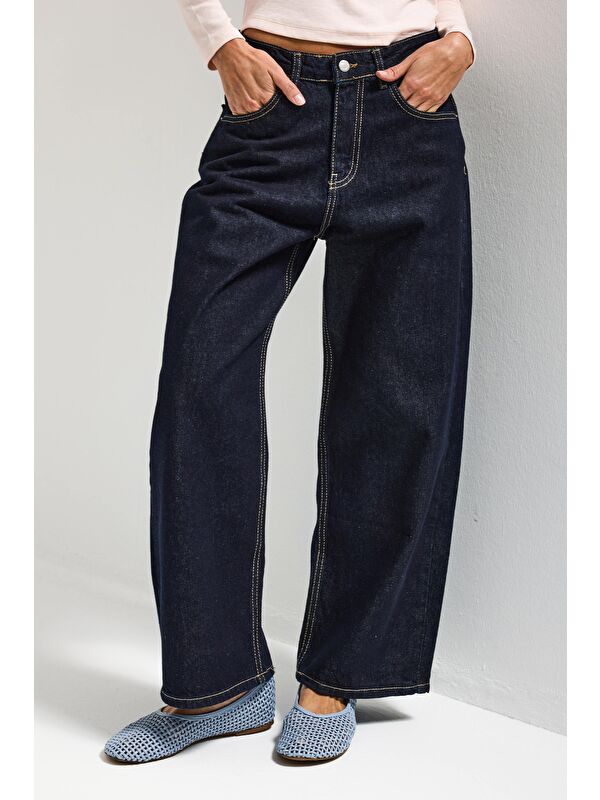 It's Basic Kadın İndigo Selvedge 7s6-50 Baggy Low Rise Fit Tokyo %100 Pamuk Denim Jean