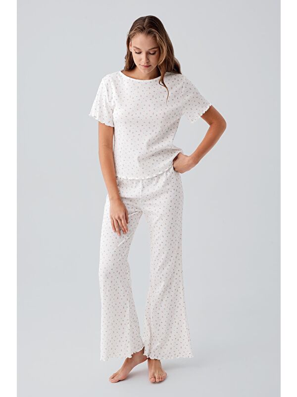 Artış Kısa Kollu Çiçek Desenli %100 Pamuk Pijama Takım 19205