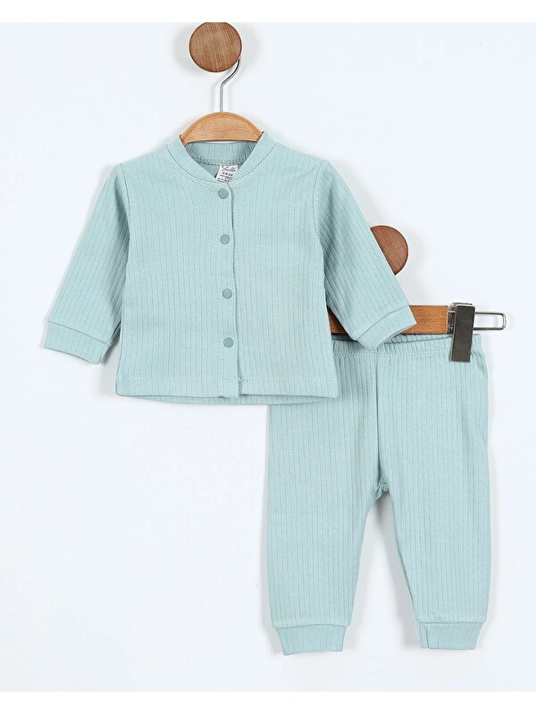 Ege Bebek Çıtçıtlı %100 Pamuk Yenidoğan Fitilli Alt Üst Pijama Takım