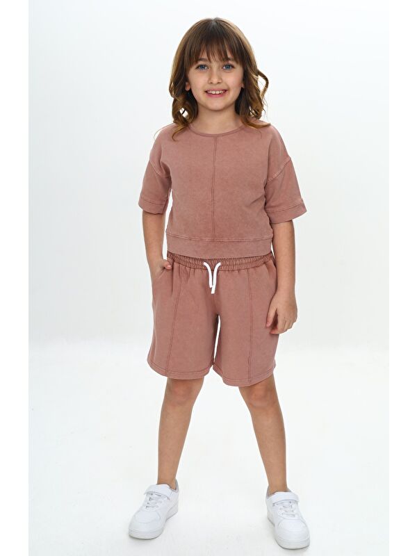 Toontoykids Kız Çocuk Yıkamalı Crop Şortlu Takım