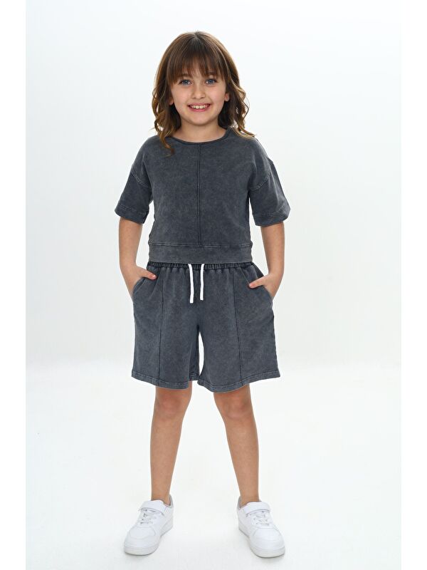 Toontoykids Kız Çocuk Yıkamalı Crop Şortlu Takım