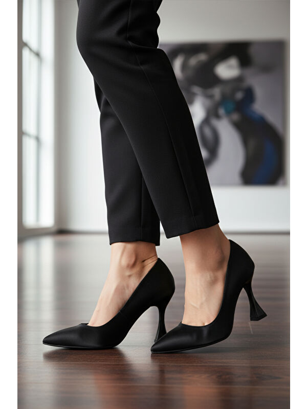 Siyah İnce Uzun Kadın Topuklu Abiye Ayakkabı 665127 Z - Görsel 4