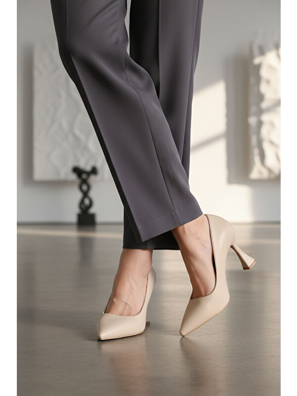 Bej İnce Uzun Kadın Topuklu Abiye Ayakkabı 665127 Z - Görsel 4