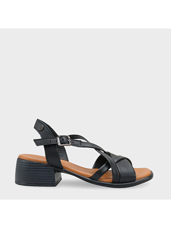 Capone Outfitters Noreen Hakiki Deri Orta Topuklu Kadın Sandalet