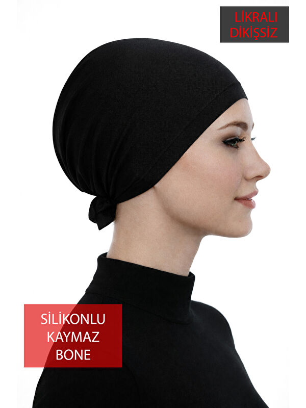Remsa Tesettür Elastanlı Dikişsiz Silikonlu Kaymaz Bone 02 Siyah