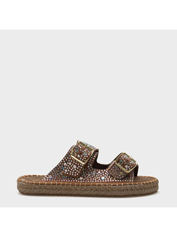 Capone Outfitters Caitlin Çift Bantlı Taşlı Kadın Espadril Terlik