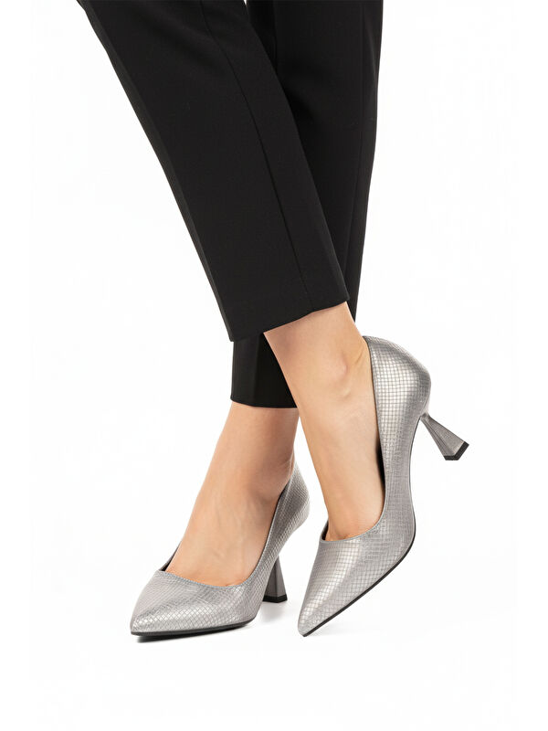 Platin İnce Topuklu Kadın Abiye Ayakkabı 665140 Z - Görsel 2