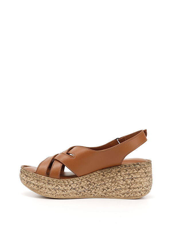 Kadın Cırt Bantlı Hakiki Deri Dolgu Tabanlı Sandalet - Görsel 4