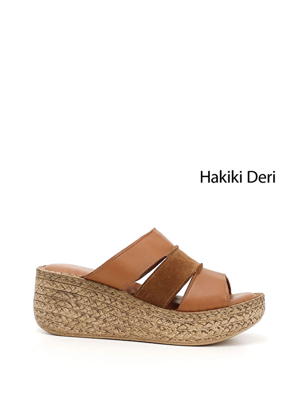 GÖNDERİ(R) Kadın Hakiki Deri Dolgu Tabanlı Terlik