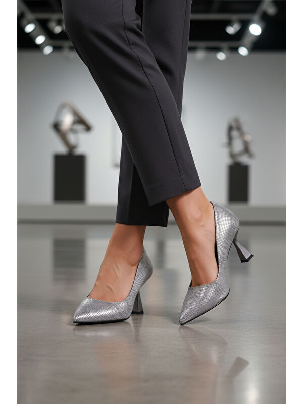 Platin İnce Topuklu Kadın Abiye Ayakkabı 665140 Z - Görsel 4