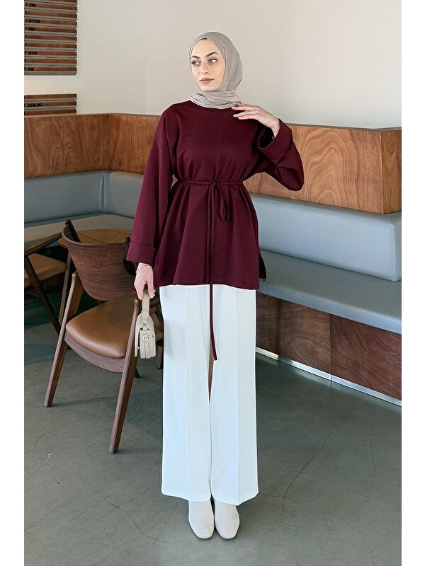 Lamelif Yırtmaç Detaylı Sweat Bordo
