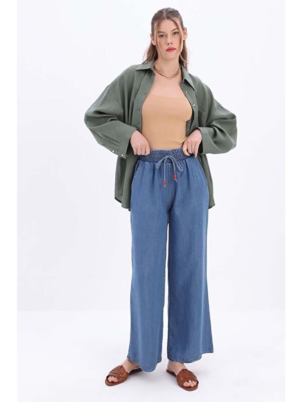ALLDAY Mavi-Beli Lastikli Denim Pantolon