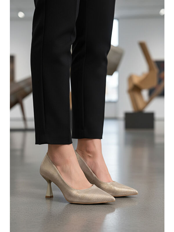 Altın İnce Topuklu Kadın Abiye Ayakkabı 665140 Z - Görsel 4
