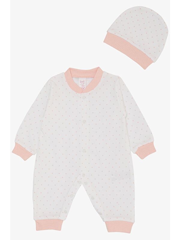 Breeze Kız Bebek Tulum Minik Puantiye Desenli Beyaz (0-6 Ay)