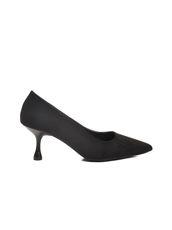 Siyah Süet Kadın İnce Kısa Topuklu Abiye Ayakkabı 695033 Z - Görsel 3