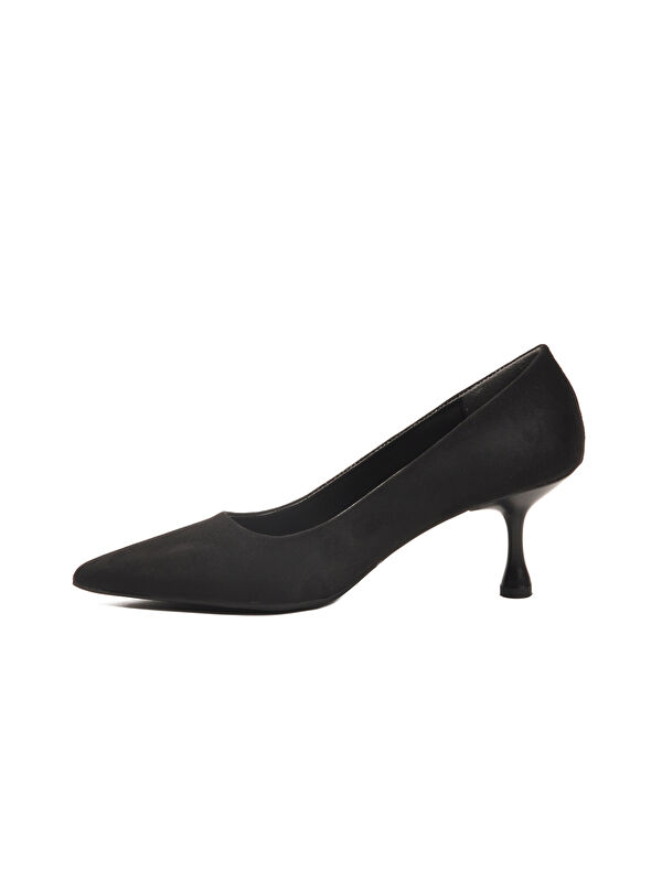 Siyah Süet Kadın İnce Kısa Topuklu Abiye Ayakkabı 695033 Z - Görsel 5