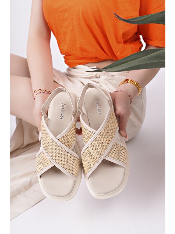 ELİSHA Lastikli Kadın Günlük Hasır Sandalet - Görsel 5